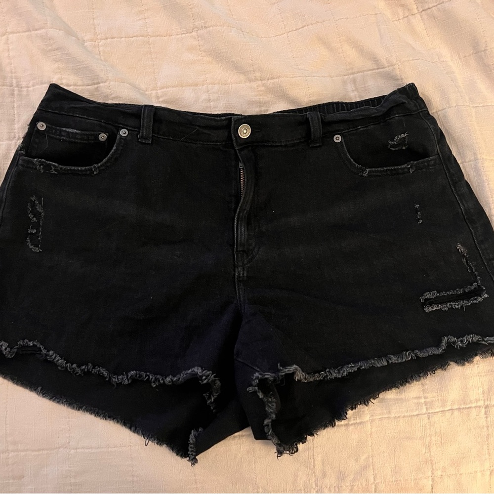 aerie Black Distressed Denim Cutoff Shorts